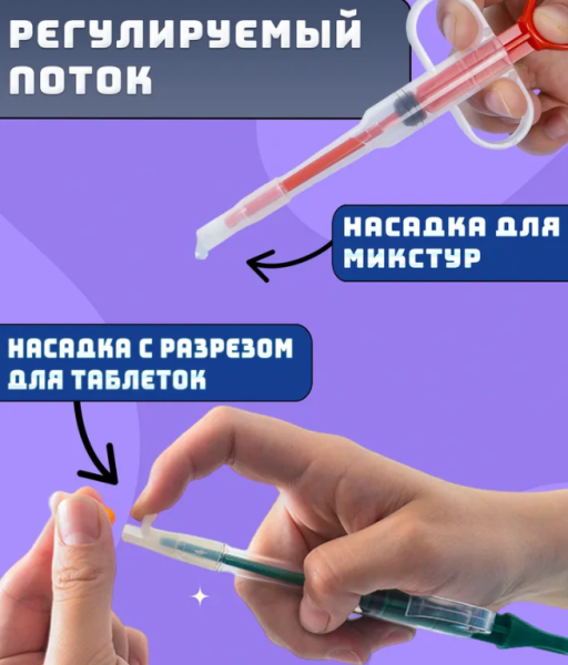 Многоразовый шприц (таблеткодаватель) Feeding Kit для домашних животных (2 насадки для жидких и твердых лекарств)